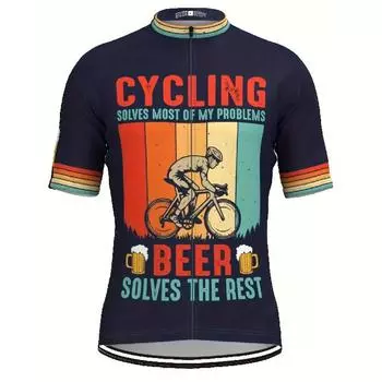 Men s Cycling Jersey with Funny Bike & Beer Mug Graphic - Breathable Quick-Dry Moisture-Wicking Bike Shirt, Zipper Closure, Stretch Fit for Road, Mo M