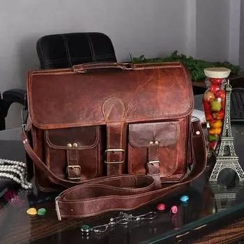 Men s Dark Brown Vintage Leather Messenger Bag Shoulder Laptop Briefcase 17 x 13 x 6 in