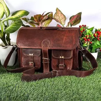 Men s Dark Brown Vintage Leather Messenger Bag Shoulder Laptop Briefcase 16 x 12 x 5 in
