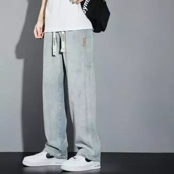 Men s Dirty and Wear-resistant American Retro Loose Straight Wash Drawstring Versatile Casual Pants S