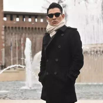 Men s Double-Breasted Wool Coat, Casual Autumn/Winter Windbreaker, Andy Lau Style XL
