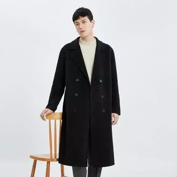 Men s Double-Breasted Wool Coat: Super Long Over-Knee, Double-Faced Cashmere, Loose Korean Style for Autumn and Winter M верблюд