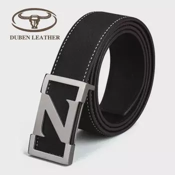Men s Double-Sided Cowhide Belt with Z Steel Buckle - Retro Casual Style Black