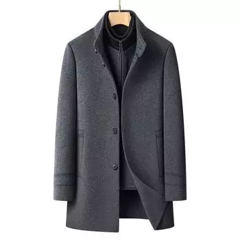 Мужское шерстяное пальто двухстороннее, зимний воротник-стойка, съемный пуховик, куртка-ветровка шерстяная для людей среднего и старшего возраста, двухсторонняя 165