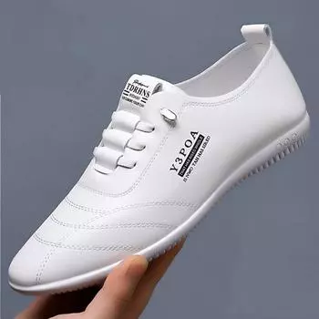 Men s Doudou Shoes 2024 New White Leather Shoes Casual Versatile Korean Version Little White Shoes Soft Sole Soft Surface Casual Shoes 39