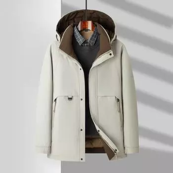 Мужская куртка-пуховик на осень и зиму из белого утиного пуха, теплая съемная шапка, утолщенный пух, для людей среднего возраста и молодежи, утепленная куртка 170 чёрный