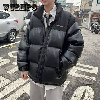 Мужская зимняя куртка-пуховик, толстая теплая куртка с хлопковой подкладкой, воротник-стойка, пальто из искусственной кожи, застежка-молния на пуговицы, куртка-хлеб 3XL белый