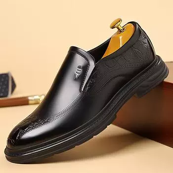 Men s Dress Office Shoes Men British Style Retro Brogue Shoes Mens Casual Business Leather Derby Shoe Flats Slip On Footwear 38 чёрный