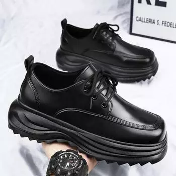 Мужские туфли, красивая мода, квадратный носок, толстая подошва, модные, универсальные, популярные, низкие, рабочие, кожаные туфли в британском стиле 39 чёрный