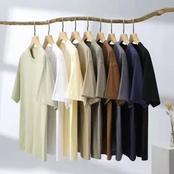 Men s Earth-Tone Double Yarn Cotton Short-Sleeve T-Shirt, Trendy Loose Fit, 260g 2XL