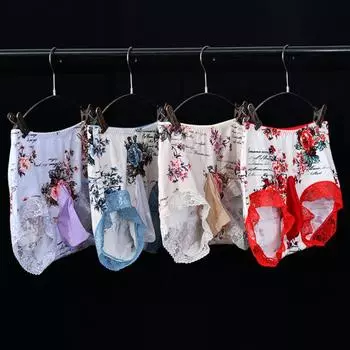 Мужские брюки-яйца, сексуальные кружевные трусики с принтом, бесшовные хлопковые шорты со средней талией, удобные Lace Edge Printed Panties [Egg Pack] L Size 67.5kg