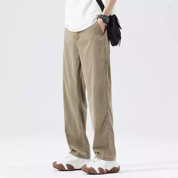 Men s Elastic Waist Casual Wide Pants Summer Lyocell Soft Breathable Straight Trousers XXXXXL чёрный