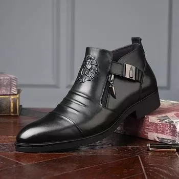 Men s embossed double side zipper Belt buckle hipster boots Autumn men s black ankle boots chaussure chic homme C1168 39 чёрный