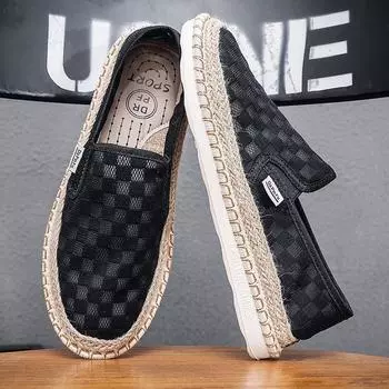 Men s Espadrilles Summer Autumn Sneakers Breathable Mesh Flats Lightweight Slip-on Loafers Man Fashion Plaid Cloth Casual Shoes 39 белый