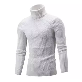 Men s European and American Slim Fit Twisted Turtleneck Pullover Sweater for Autumn and Winter. M чёрный