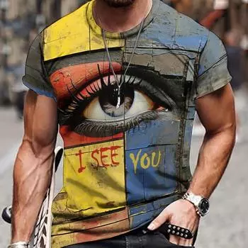 Футболка мужская с рисунком глаз и цветных блоков, легкая эластичная дышащая футболка с 3D-принтом для активного отдыха S