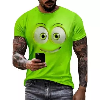 Men s Eye Pattern Printed T-shirt, Casual Short-sleeved Round Neck T-shirt, Men s Summer Outdoor Clothing S