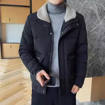 Мужская осенне-зимняя тонкая теплая куртка с застежкой-молнией и лацканами, утолщенная короткая теплая куртка XS белый