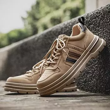 Men s Fashion Board Shoes Trend Platform Casual Retro High-quality Workwear Thick Soled Anti Slip and Wear-resistant Shoes 2024 39 хаки