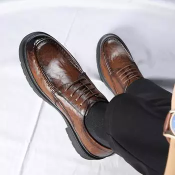 Мужская мода деловые переговоры свидания повседневная обувь формальная вечеринка натуральная кожа толстая подошва удобная повседневная кожаная обувь 38 чёрный