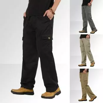 Men s Fashion Cargo Pants Casual Loose Plus Size Elastic Waist Pocket Splicing Trousers Male Straight Leg Baggy Outdoor Pant M светло-серый