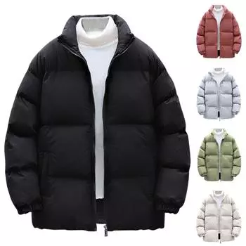 Мужская модная повседневная однотонная хлопковая куртка с длинным рукавом и карманом на молнии M чёрный