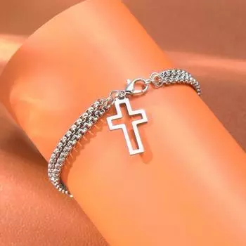 Men s Fashion Double Chain Cross Hollow Wrist Bracelet Lobster Claw Buckle Alloy Bracelet Hip Hop Punk Party Jewelry