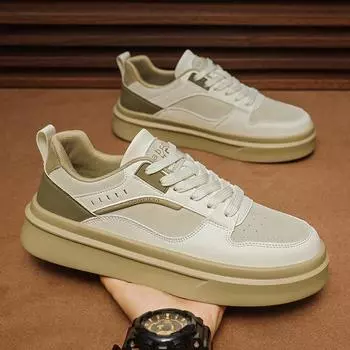 Men s fashion four-season non-slip platform shoes outdoor low-top lace-up casual board shoes student leather white shoes 39