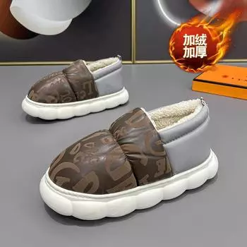 Men s Fashion Home Cotton Shoes Plus Velvet Soft and Comfortable Indoor Warm Shoes Lightweight Waterproof Anti-Slip Cotton Shoes 4041 серый