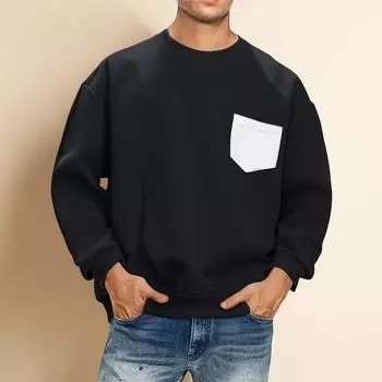 Men S Fashion Hoodies & Sweatshirts Drawstring Hoody Top Long Sleeve Shoulder Lightweight Clothes With Pocket XXXL чёрный