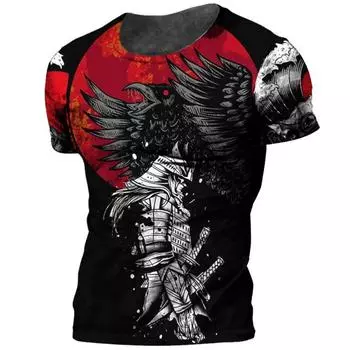 Men s Fashion Japanese Tattoo Culture Elements Pattern Short Sleeve Men Fashion Casual Comfortable Breathable Ultra-Thin T-Shirt S