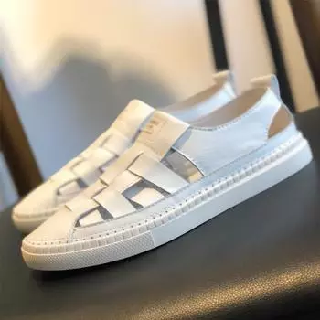 Мужские модные сандалии из натуральной кожи, мужские модные летние римские гладиаторские туфли, мужские повседневные удобные мягкие пляжные туфли на плоской подошве 38 (US 6) чёрный