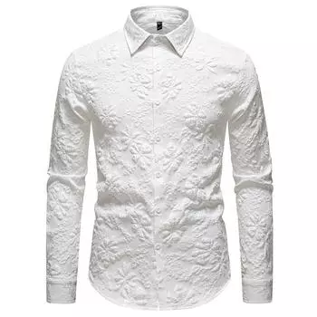 Men s Fashion Washed Cardigan Shirt, Spring and Autumn New Men s Floral Long-sleeved Shirt S