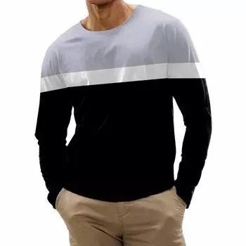 Men s Fashionable Casual Printed Round-neck Long-sleeved T-shirt L
