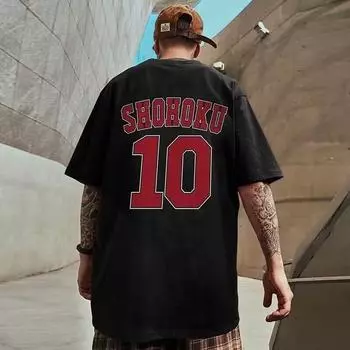 Men s fashionable loose basketball size 10 printed short sleeved round neck versatile trendy couple outfit XS