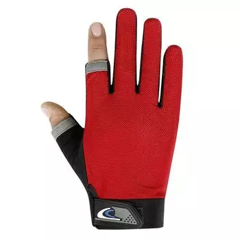 Men s Fitness Fishing Mountaineering Breathable Full Finger Riding Gloves Red Dew two fingers All yards