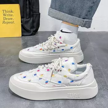 Men s flat-bottomed work casual board shoes, new leather surface in summer, low-top elastic band, foot cover, versatile little white shoes men s shoes 39 белый