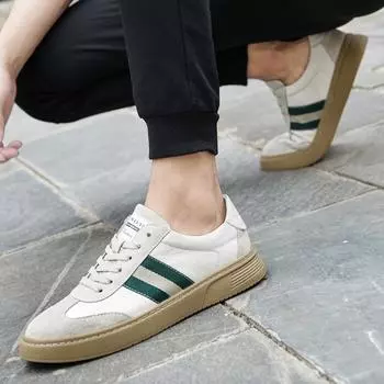 Men s Flats Genuine Leather Luxury Footwear Men Spring Autumn Men s Shoes Lace-Up Sneakers Man High Quality New Men Skate Shoes 38 чёрный