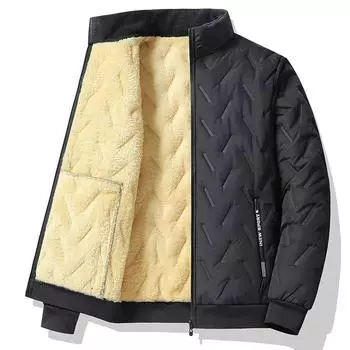 Men s Fleece Coat Winter Autumn New Casual Stand Collar Windproof Warm Zipper Jacket Thermal Solid Color Slim Fit Male Clothing L чёрный