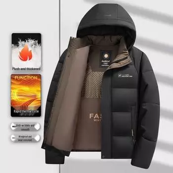 Men s Fleece-Lined Graphene Cotton Jacket, Warm Hooded and Cold-Resistant Winter Outerwear 4XL (78-85 kg)