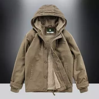 Мужская флисовая утолщенная хлопковая куртка с капюшоном из овечьего флиса Мужская упитанная куртка больших размеров с хлопковой подкладкой M