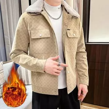 Men s Fleece Thickened Leather Jacket Winter Men s Youth Jacket L