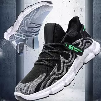 Men s fly-woven mesh sneakers one-pedal walking shoes trendy versatile casual breathable soft-soled running shoes 39 чёрный