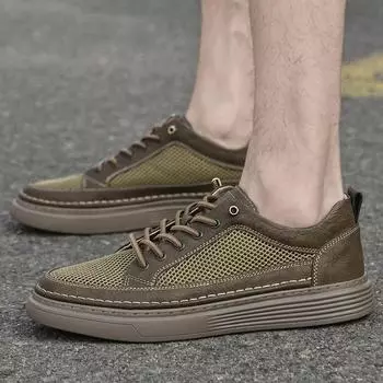 Men s Flying Woven Mesh Fashionable Casual Shoes and Board Shoes Summer Men Sneakers Breathable Light Men Lace-Up Walking Shoes 36 бежевый