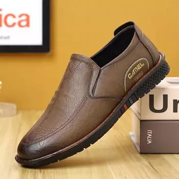 Men s foot leather shoes Men s spring 2025 soft-soled soft-leather lazy sandals One pedal Dad shoes 38 хаки