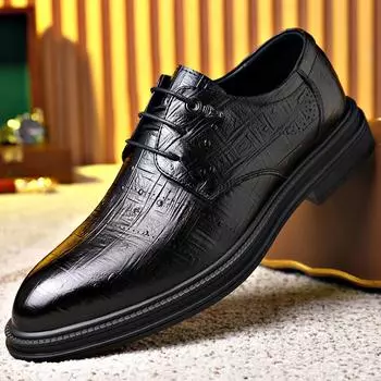 Men s formal shoes men s young people s business leather shoes simple retro fashion versatile breathable comfortable gentleman leather shoes 38 чёрный