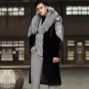 Men s Fur Coat, Mink Fur Coat, Whole Mink Velvet Trench Coat, Imitation Fox Fur Fur Integrated Top, Long Style XL