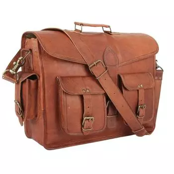 Men s Genuine Briefcase Vintage Leather Functional Messenger Shoulder Laptop Bag 16 x 12 x 5 in