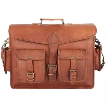 Men s Genuine Briefcase Vintage Leather Functional Messenger Shoulder Laptop Bag 15 x 11 x 4 in
