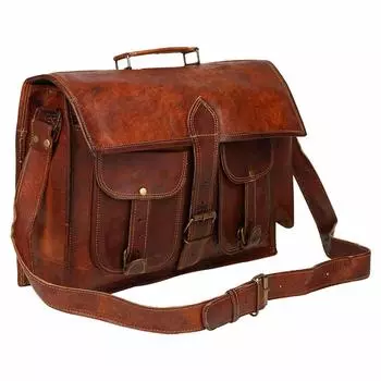 Men s Genuine Dark Brown Leather Vintage Laptop Messenger Briefcase Bag Satchel 16 x 12 x 5 in